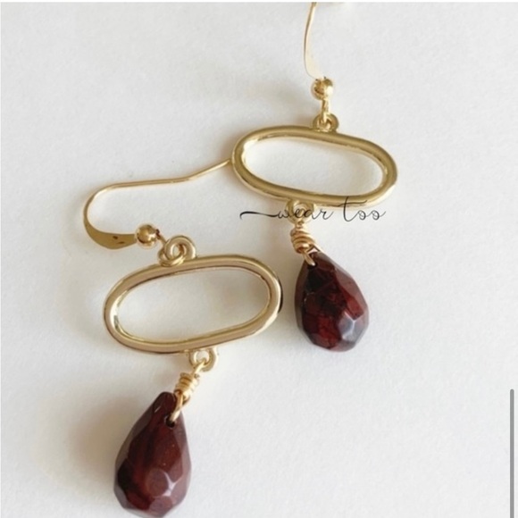 Red Jasper Geo Teardrop Earrings - Picture 3 of 8
